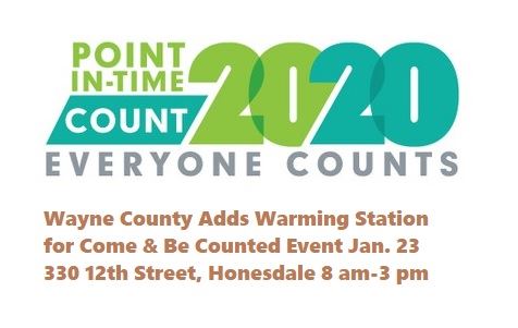 A graphic for the Point In Time Homeless County with information about the Warming State and Come & 