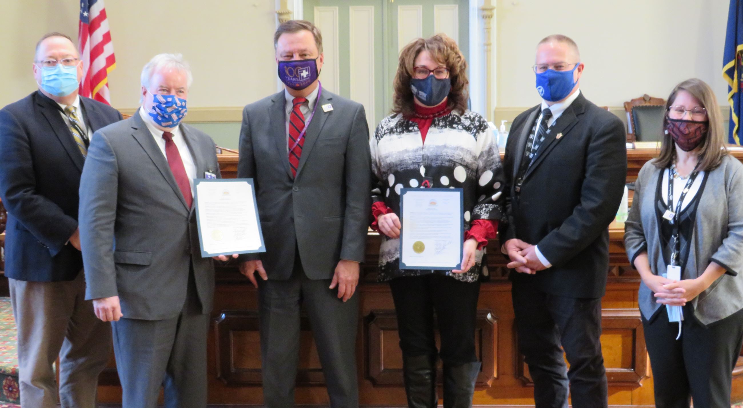 The Wayne County Commissioners and representatives of Wayne Memorial Hospital and The Wright Center.