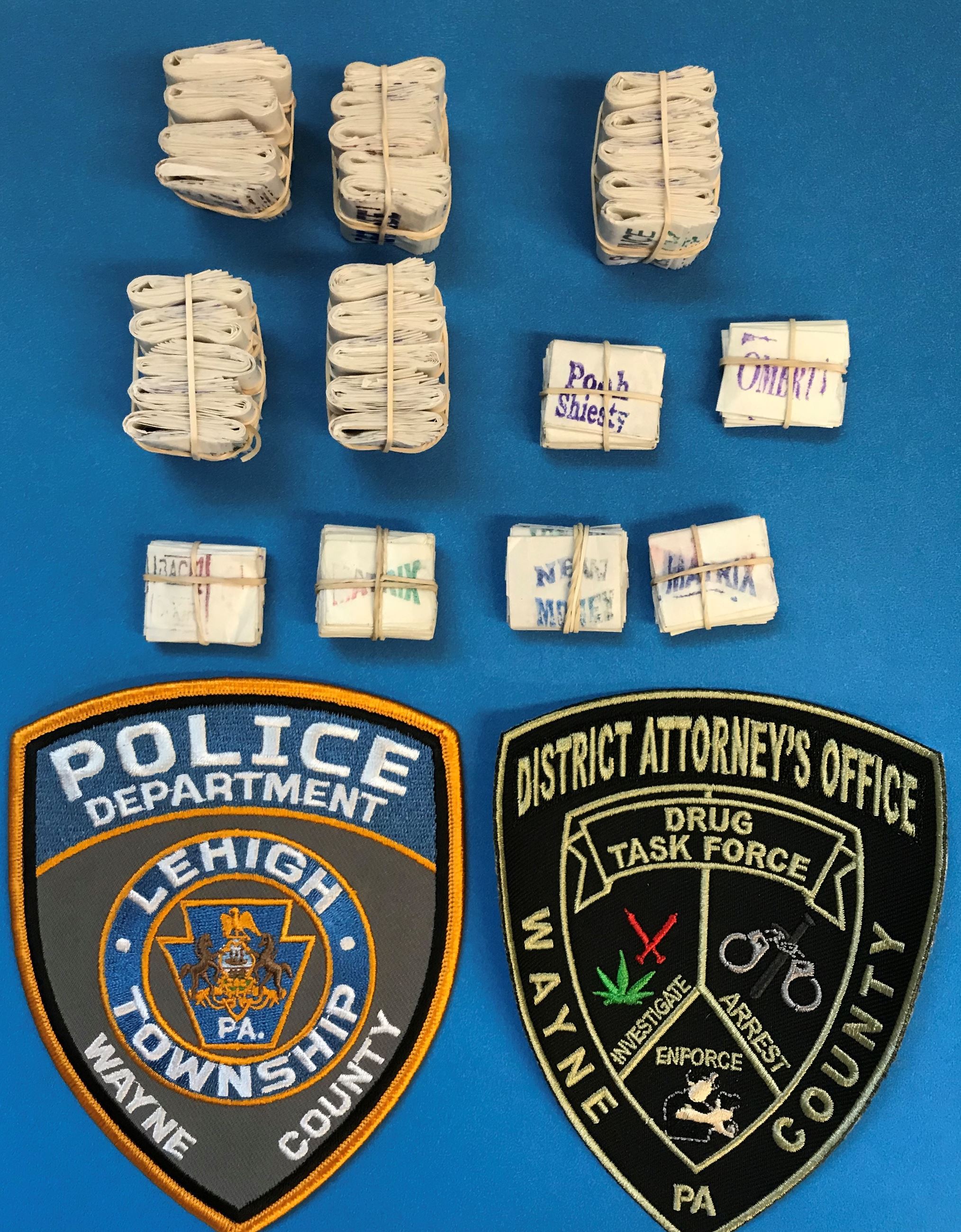 An image of the 380 packages of heroin confiscated following a traffic stop in Lehigh Township.